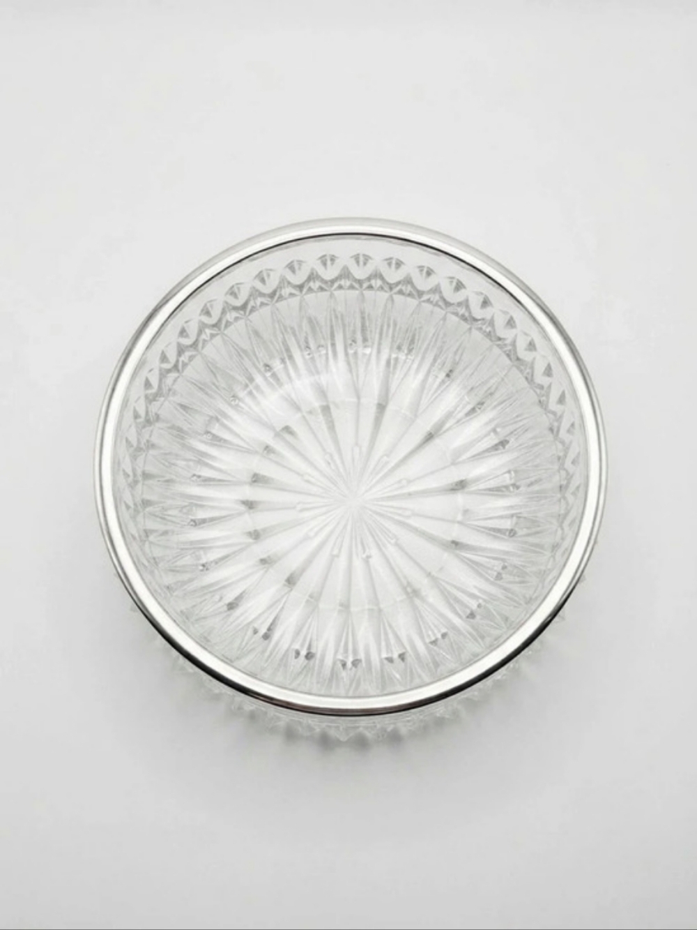 Mid Century English Made Cut Crystal & Silver-Plated Rim Serving Bowl 7.25"